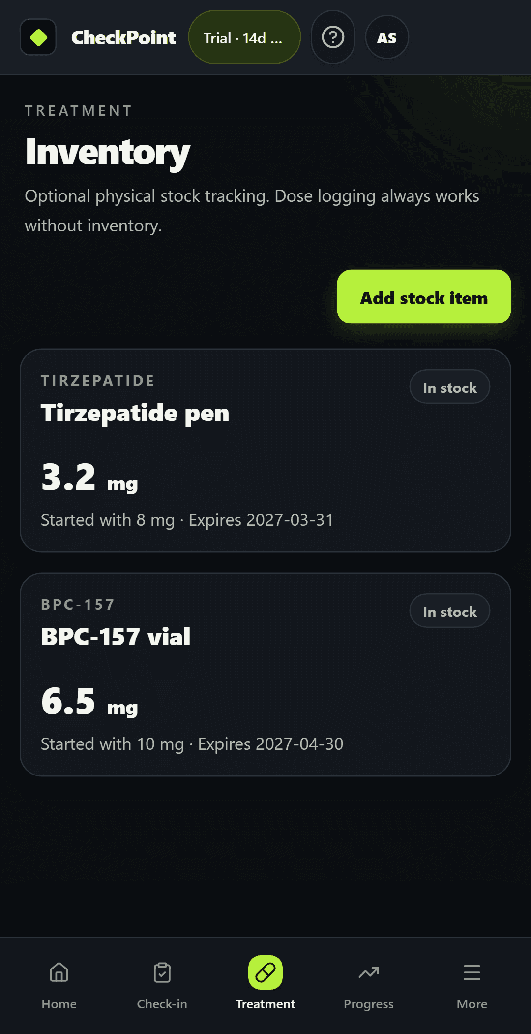 Track your recorded vial and pen stock.